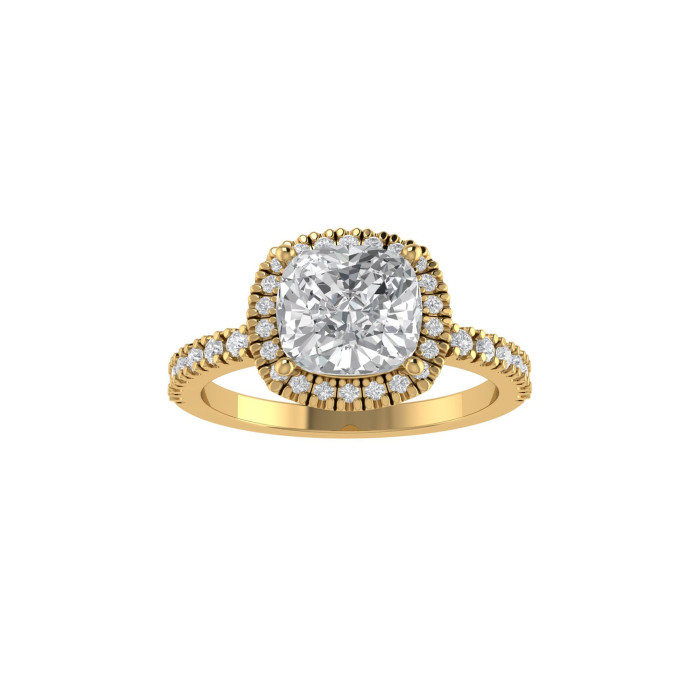 Cushion halo & pavè engagement ring 7.1MM