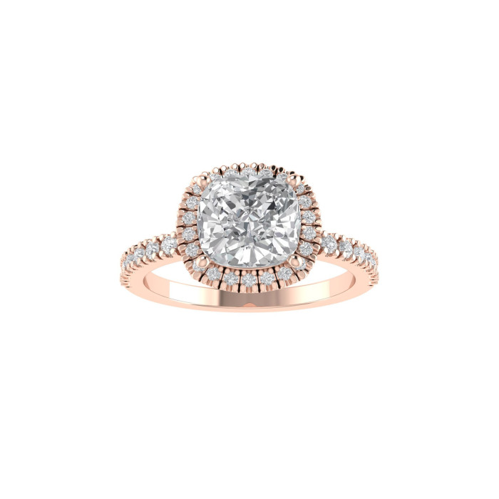 Cushion halo & pavè engagement ring 7.1MM