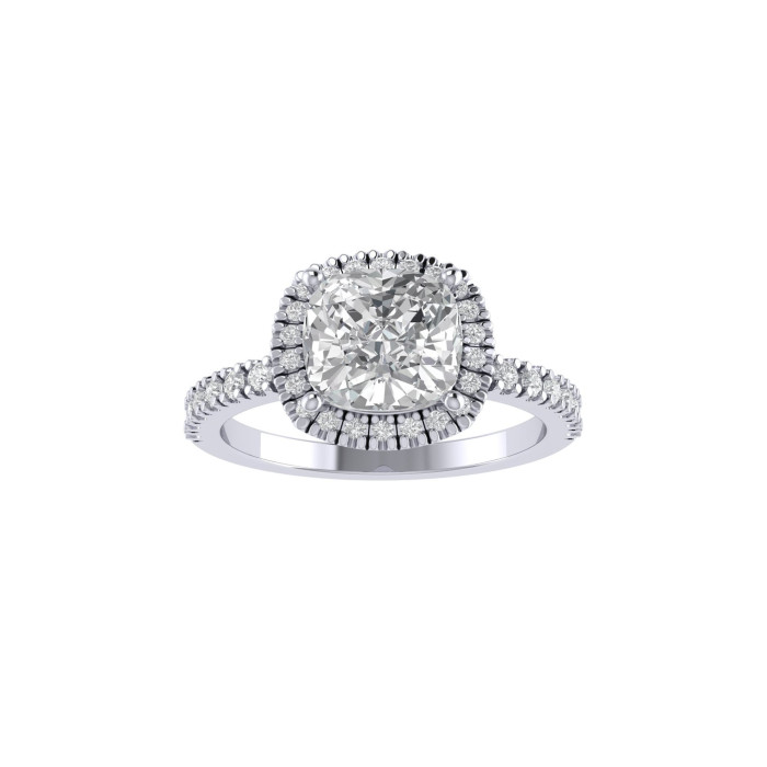 Cushion halo & pavè engagement ring 7.1MM