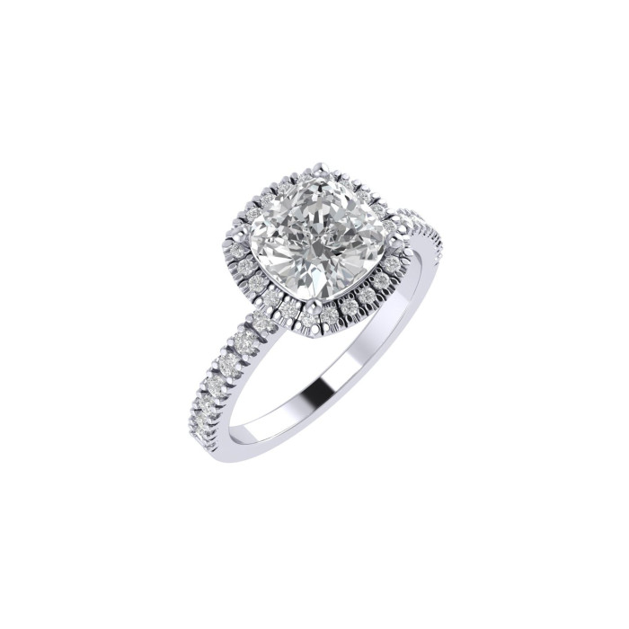 Cushion halo & pavè engagement ring 7.1MM