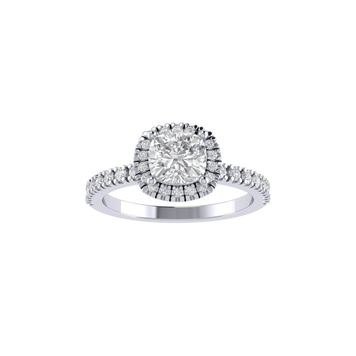Cushion halo & pavè engagement ring 5.6mm