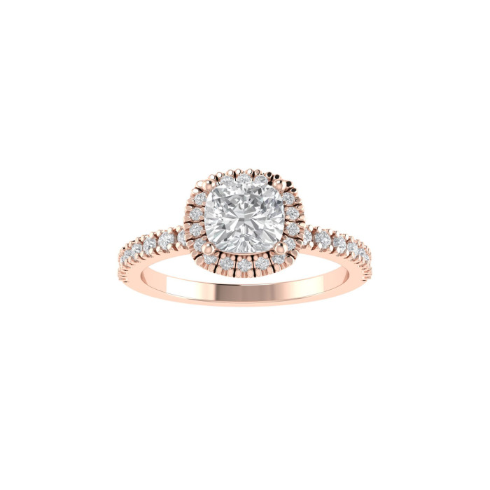 Cushion halo & pavè engagement ring 5.6mm