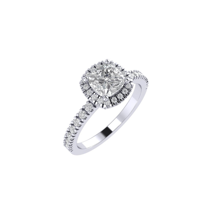 Cushion halo & pavè engagement ring 5.6mm