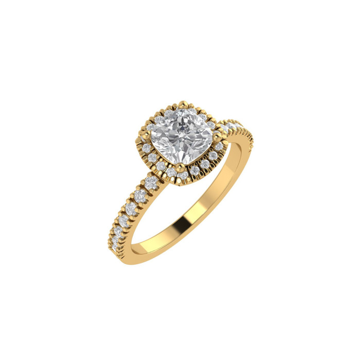 Cushion halo & pavè engagement ring 5.6mm