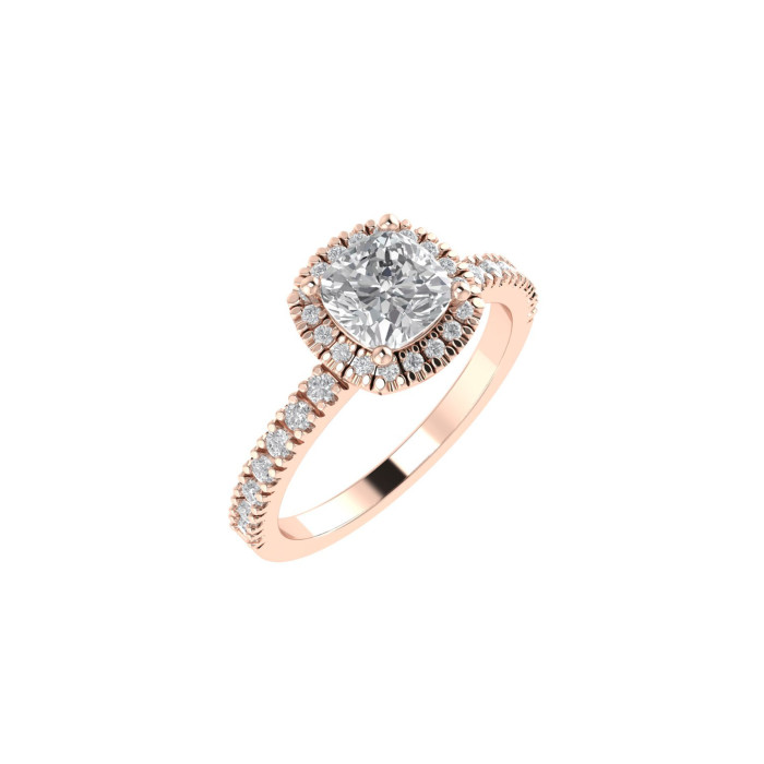 Cushion halo & pavè engagement ring 5.6mm