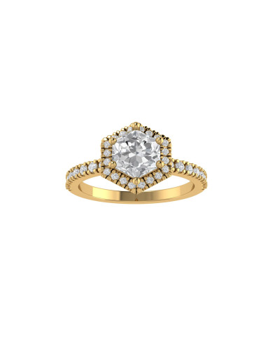 Hexagon halo & pavè engagement ring