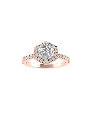 Hexagon halo & pavè engagement ring