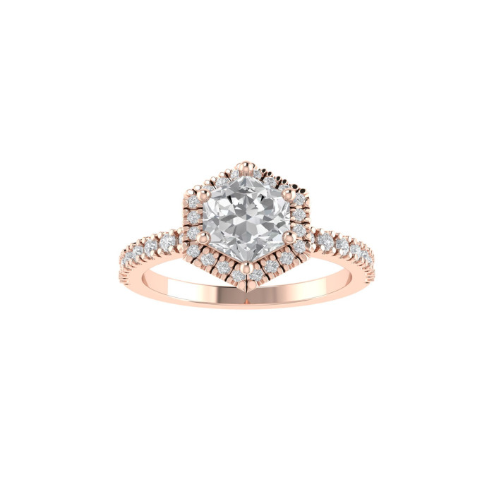Hexagon halo & pavè engagement ring