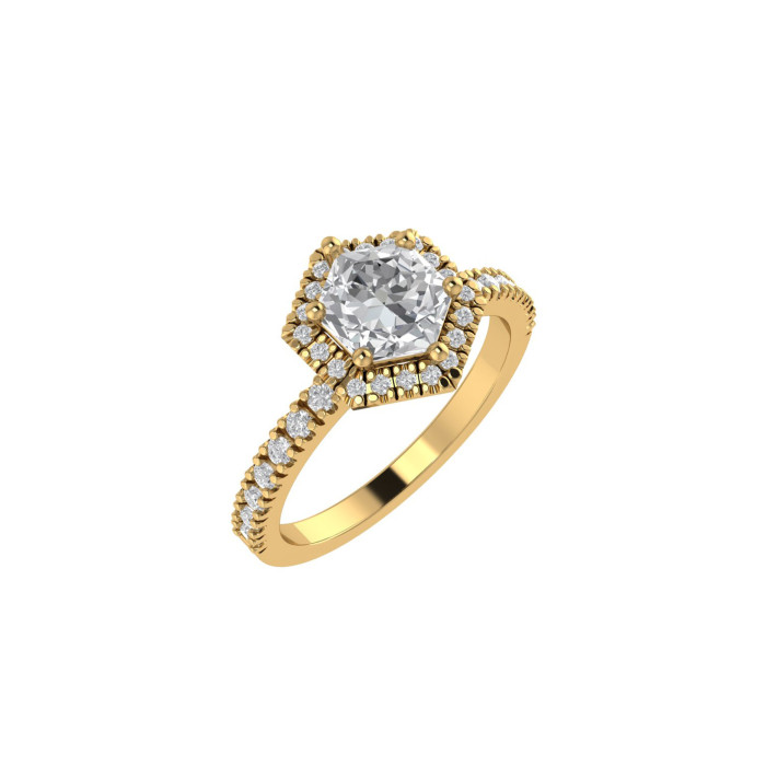 Hexagon halo & pavè engagement ring