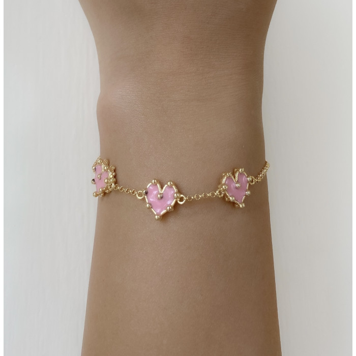 Pulsera Tres Corazóa Mini Rosa Pulsera Tres Corazóa Mini Rosa