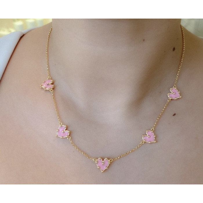 Collar cinco Corazóa Mini Rosa