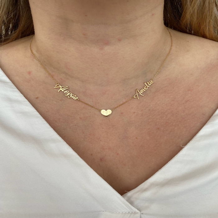 Collar + nombres y corazón Oro 18K Collar + nombres y corazón Oro 18K