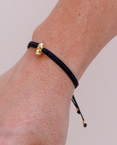 Pulsera calavera + cordón tejido Oro 18K