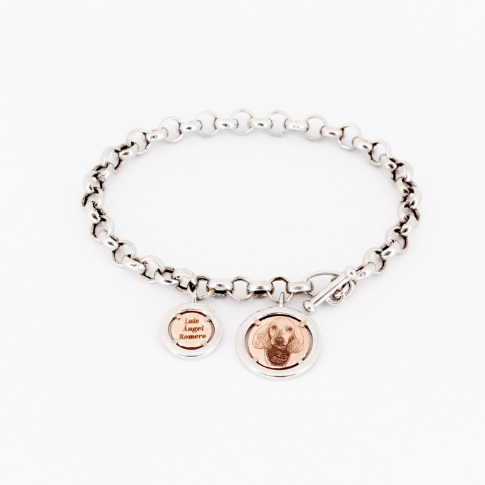 Pulsera + medallas en Oro blanco y Rosa