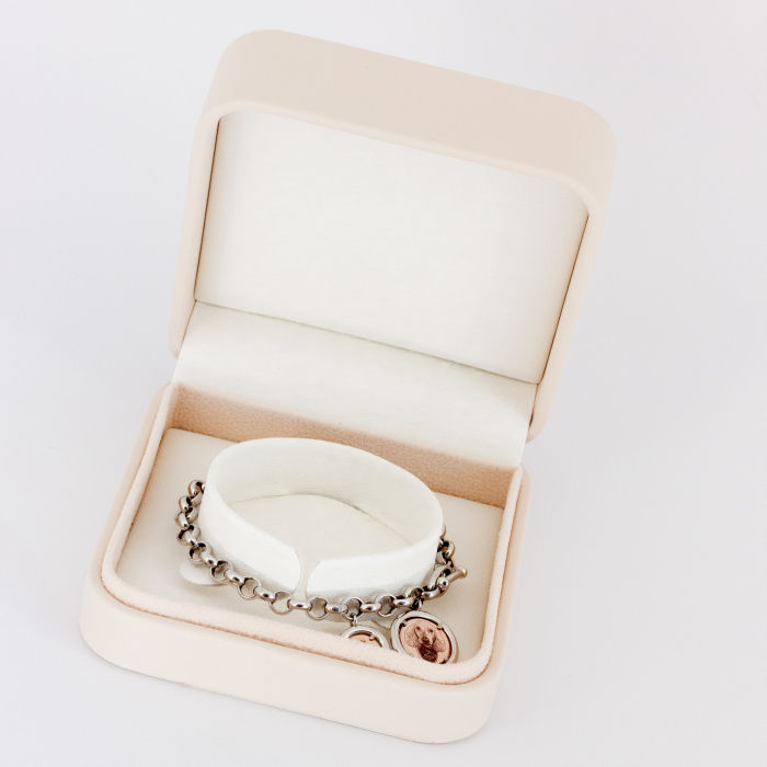 Pulsera + medallas en Oro blanco y Rosa