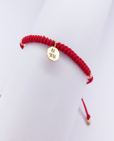 Pulsera Be + cordón tejido Oro 18K